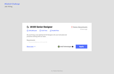 Job Hiring Card UI app design ui ux website