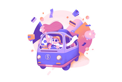 Business roadtrip 2d affinitydesigner art colorful design designer flat illustration illustrator minimal money pastels trip van vector vector art vector illustration vectorart