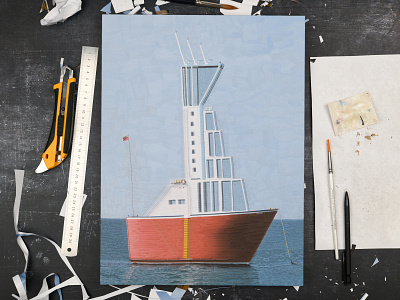 Seahorse blue boat boat illustration boats collage dribbble illustration sea