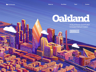 Reanimate animation california city diverse gentrification diversity illustration investment isometric isometric city landing page motion oakland opportunity zone parallax ui urban renewal ux venture capitalist
