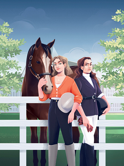 Saddlehill Academy Book #1 Cover book character colorful cover equestrian girl horse illustration print rival school teen tree