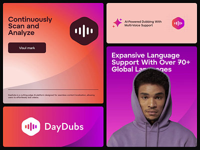 DayDubs Logo & Identity for a Global AI Platform ai branding ai platform app branding app icon design brand guidelines brand identity branding digital branding global branding gradient logo logo concept logo design logo grid modern logo multilingual platform saas branding startup logo tech branding tech startup visual identity