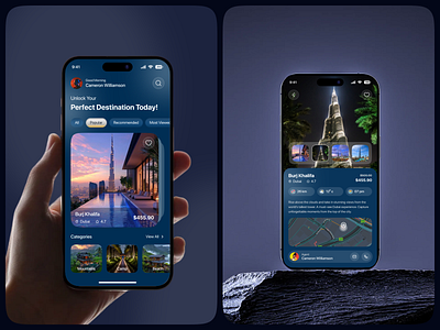 Travel Mobile App android app design app design app interface card dark design veli destination details page home screen ios app mobile ui design modern app ui modern ui search tour guide tour planning app travel travel app ui ux visiting app