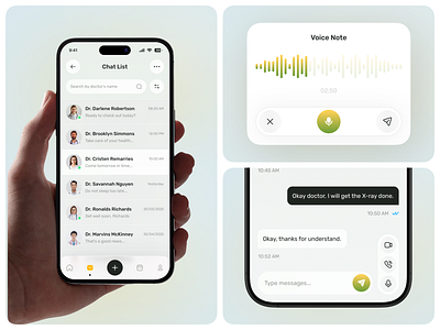 Empowering Health Care Mobile App Chat Screen app design appointment app chat list chat screen doctor appointment fitness app health app health care app health monitoring health tracker ios app medical app messaging app minimal ui mobile app design mobile ui patient app smart health user interface wellness app
