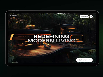 Estria - Architecture studio Landing Page animation booking clean homepage hospitality hotel hotel dashboard interface interior landing page minimalism motion design nature travel trip typography uiux design vacation web design website design