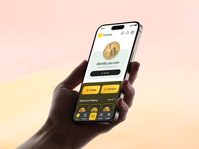 Coin Identifier & Grading App UI – iOS Design app app design app interface branding coin app coin colletor coin identifier design figma fintech grading ui minimal app mint error mobile app mobile ui productdesign scan app ui