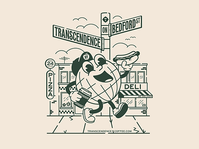 Transcendence Coffee pop-up merch illustration coffee deli hot dog illustration new york pizza pop up vintage