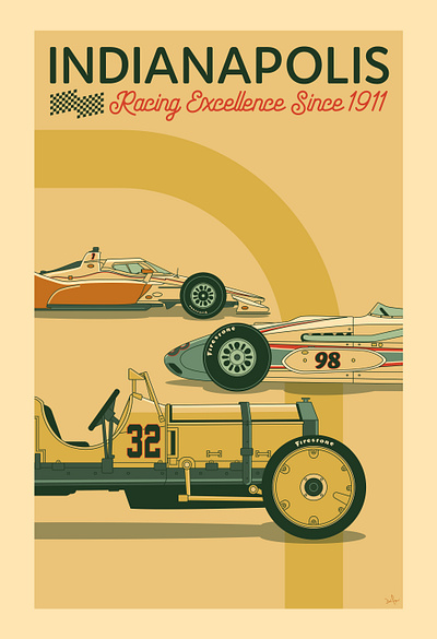 Indianapolis Racing Excellence illustration indiana indianapolis indy 500 indycar poster print racing retro