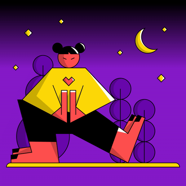 Yoga at night animation branding character color design graphic design illustration procreate ui vector