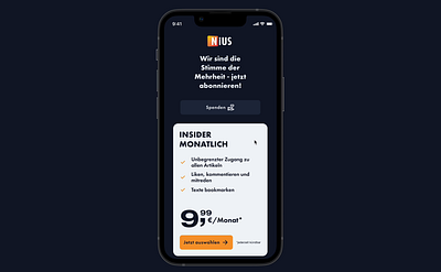 Subscription page for nius.de animation app figma mobile news ui ux video